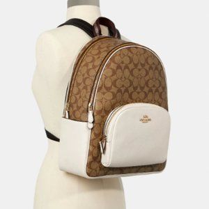 BRAND NEW Women's COACH Large Court Backpack In Signature Canvas - Brown / White